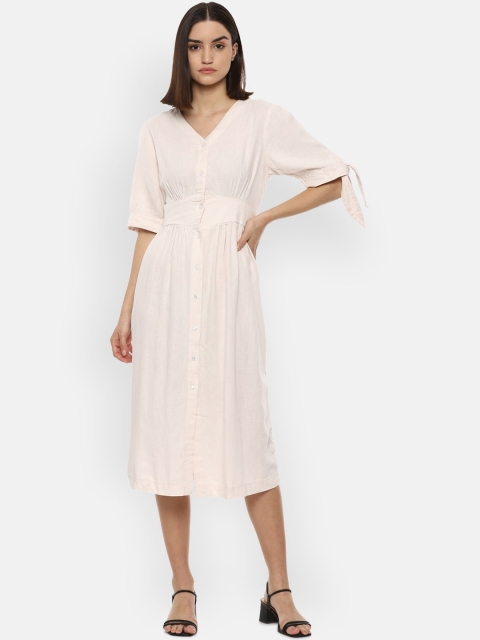 

Van Heusen Woman Beige Soild V-neck Midi Dress