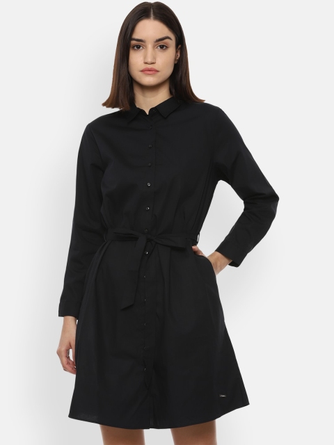 

Van Heusen Woman Black Solid Tie Up Cotton Shirt Dress