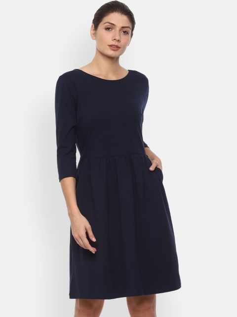 

Van Heusen Woman Navy Blue Solid Fit & Flare Dress