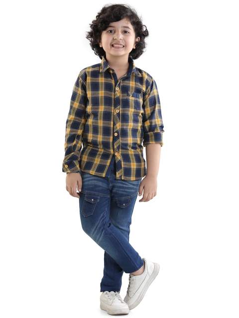 

Aj DEZInES Boys Yellow & Blue Checked Shirt with Trousers