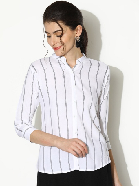 

V2 Value & Variety Women White Opaque Striped Casual Shirt