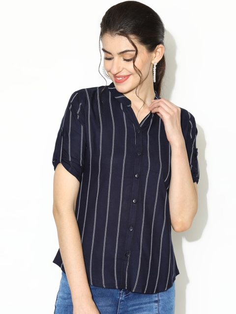 

V2 Value & Variety Women Navy Blue Striped Casual Shirt