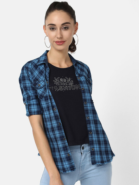 

V2 Value & Variety Women Blue Checked Casual Shirt