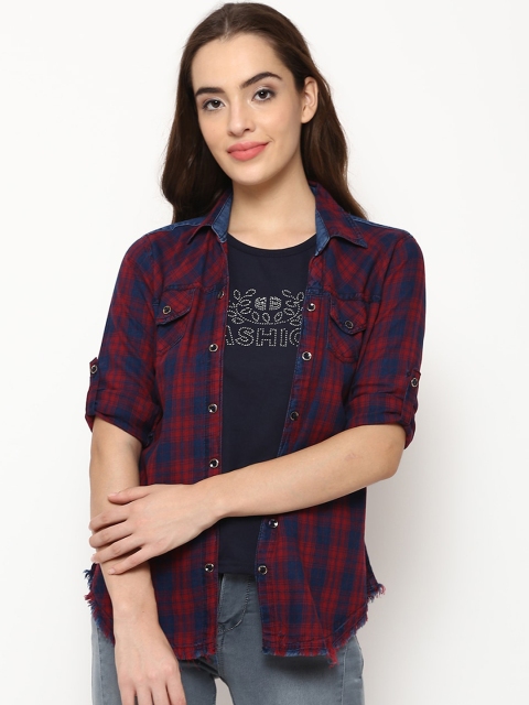 

V2 Value & Variety Women Maroon Checked Casual Shirt