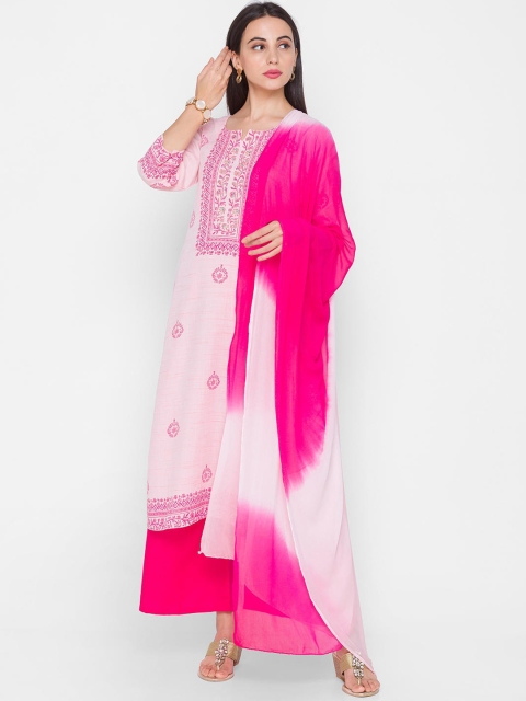

ZOLA Women Pink Floral Regular Pure Cotton Kurta with Palazzos & With Dupatta