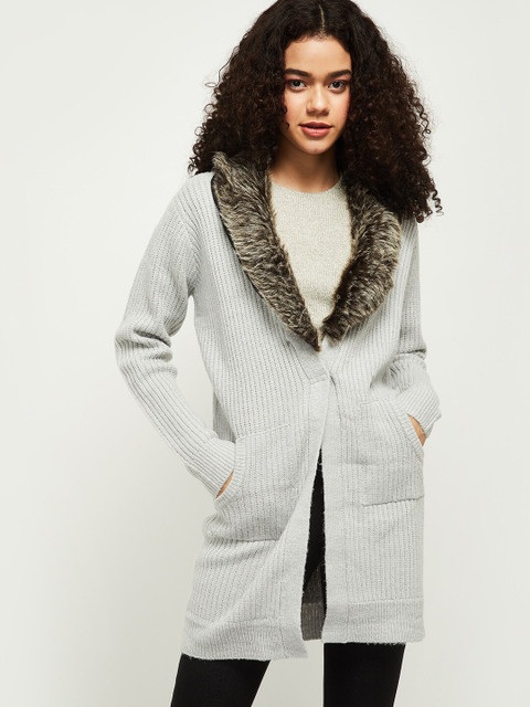 

max Women Grey Melange Cardigan Sweater