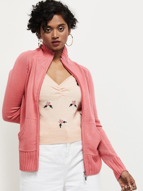 

max Women Pink Acrylic Front-Open With Zip Detail