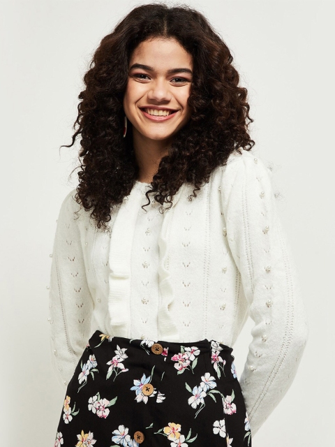 

max Women White Crop Pullover with Embellished Detail