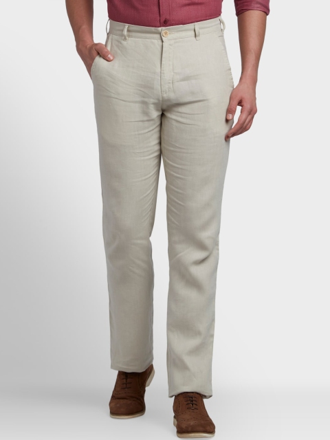 

ColorPlus Men Beige Linen Trousers