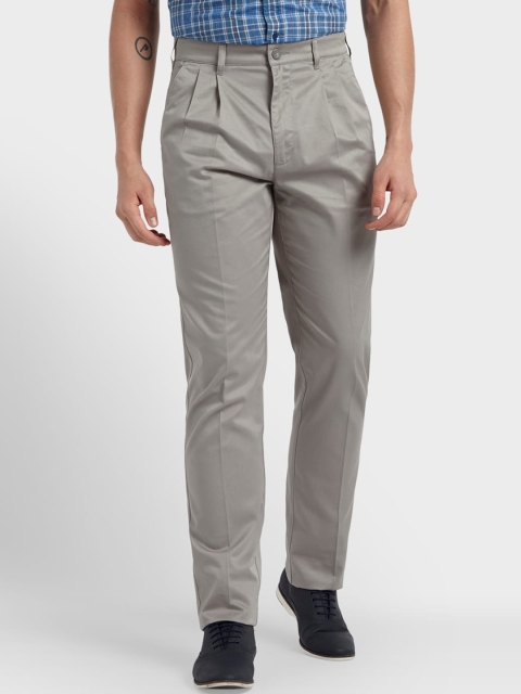 

ColorPlus Men Grey Cotton Pleated Trousers