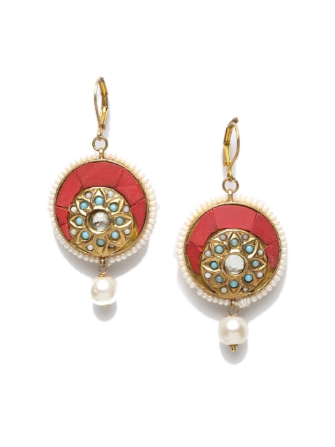 

DUGRISTYLE Red & Gold-Plated Contemporary Ruby Loop Drop Earrings