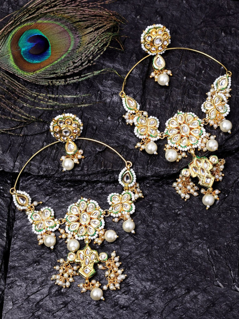 

DUGRISTYLE White & Gold-Plated Contemporary Pearl Bala Drop Earrings