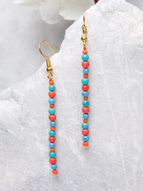 

DUGRISTYLE Blue & Gold-Plated Contemporary Firoza Hanging Drop Earrings