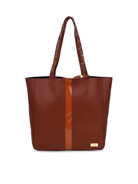 

yelloe Tan Structured Tote Bag
