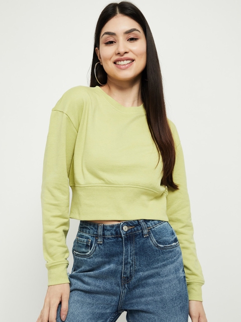 

max Women Green Solid Round neck Sweatshirt