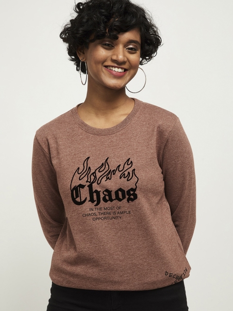 

max Women Brown Printed Round Neck Sweatshirt