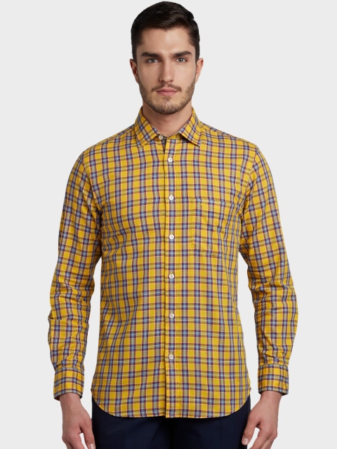 

ColorPlus Men Plus Size Yellow Tailored Fit Opaque Checked Casual Shirt