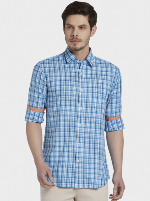 

ColorPlus Men Plus Size Blue Tailored Fit Opaque Checked Casual Shirt