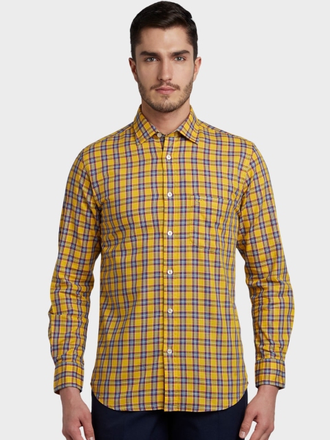 

ColorPlus Men Plus Size Yellow & Blue Tailored Fit Tartan Checks asual Shirt