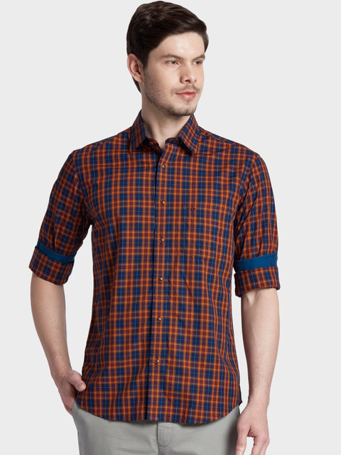 

ColorPlus Men Plus Size Mustard Yellow & Blue Tailored Fit Tartan Checks Casual Shirt