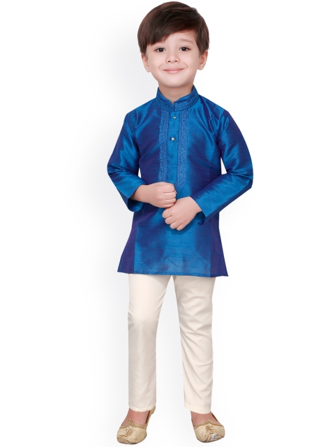 

Ridokidz Boys Blue Yoke Design Regular Kurta with Pyjamas