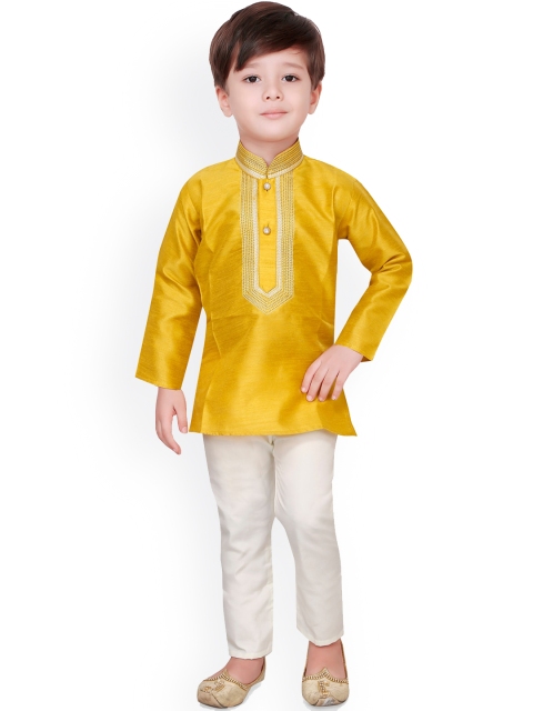 

Ridokidz Boys Yellow & White Regular Kurta with Pyjamas