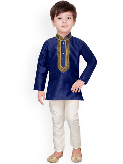 

Ridokidz Boys Navy Blue & White Regular Kurta with Pyjamas