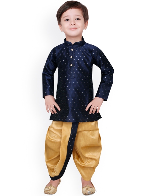 

Ridokidz Boys Navy Blue Ethnic Motifs Regular Kurta with Dhoti Pants