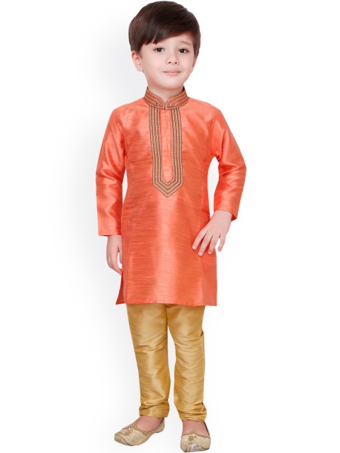 

Ridokidz Boys Peach-Coloured Yoke Design Regular Kurta with Pyjamas