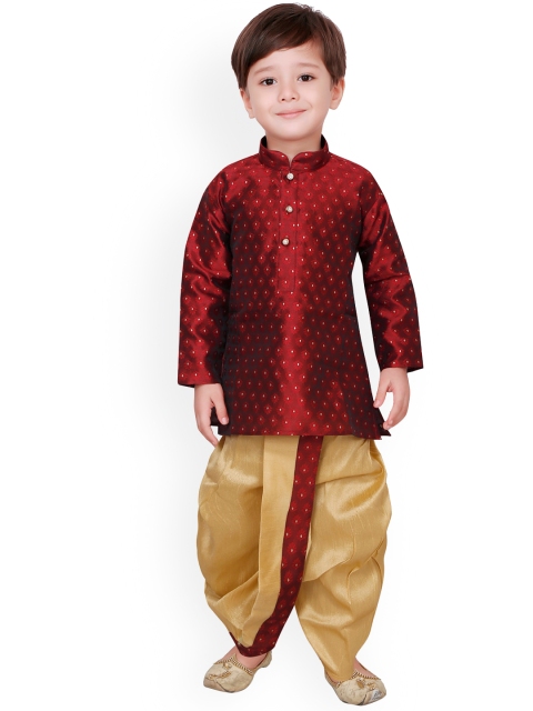 

Ridokidz Boys Maroon Ethnic Motifs Printed Regular Kurta with Dhoti Pants