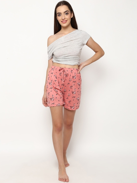 

V2 Value & Variety Women Peach-Coloured & Navy Blue Floral Printed Regular Shorts