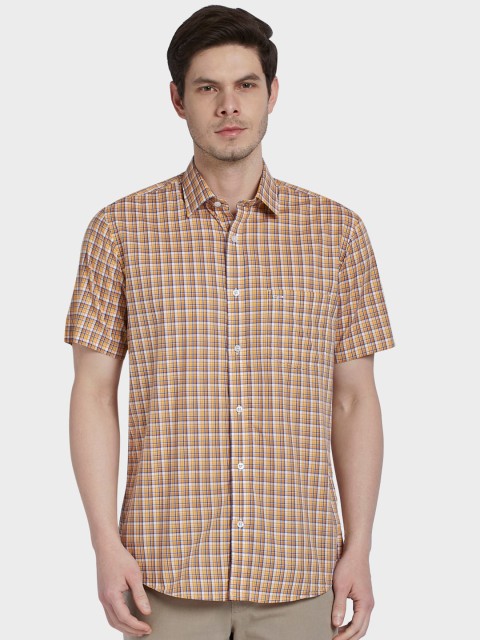 

ColorPlus Men Yellow & White Tailored Fit Grid Tattersall Checks Opaque Casual Shirt