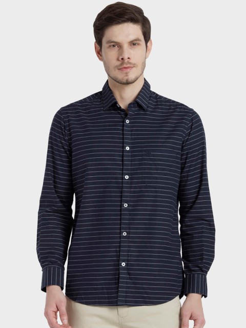 

ColorPlus Men Blue Tailored Fit Horizontal Stripes Opaque Striped Casual Shirt