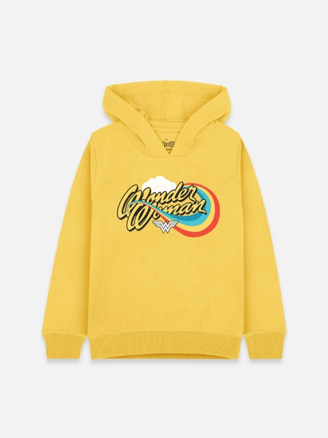 

Kids Ville Girls Yellow Wonder Woman Printed Hooded Sweatshirt