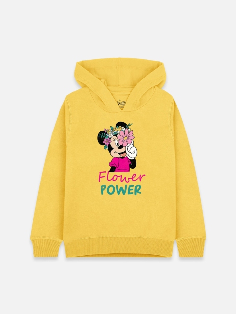 

Kids Ville Mickey & Friends Girls Yellow Printed Hooded Sweatshirt