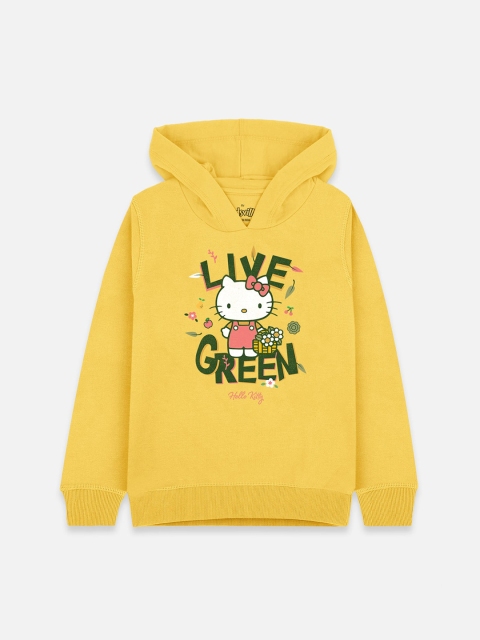 

Kids Ville Girls Yellow Hello Kitty Printed Hooded Sweatshirt
