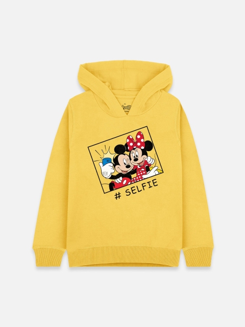 

Kids Ville Mickey & Friends Girls Yellow Printed Hooded Sweatshirt