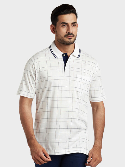 

ColorPlus Men White Checked Polo Collar Pockets T-shirt