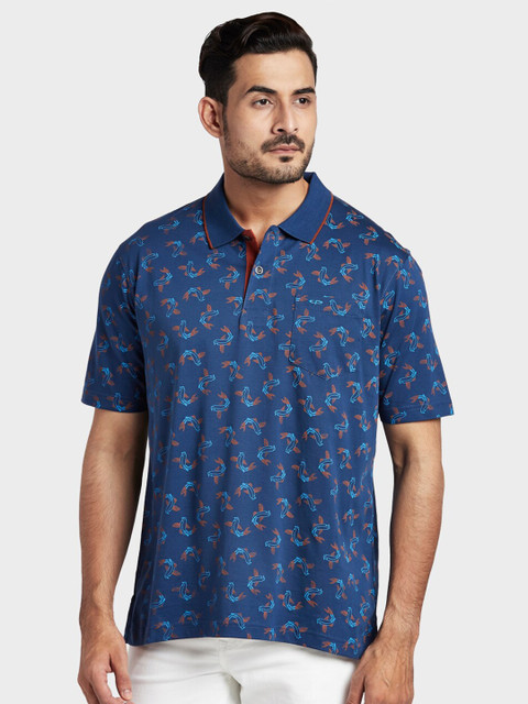 

ColorPlus Men Blue & Red Printed Polo Collar Pockets T-shirt