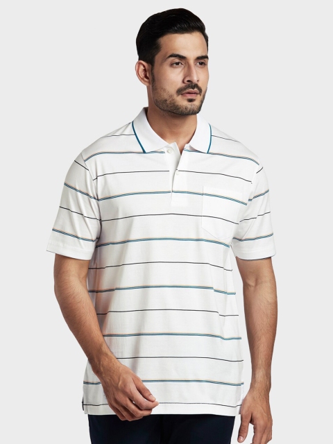

ColorPlus Men White Striped Polo Collar Pockets T-shirt