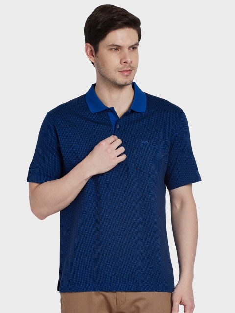 

ColorPlus Men Blue Polo Collar Pockets T-shirt