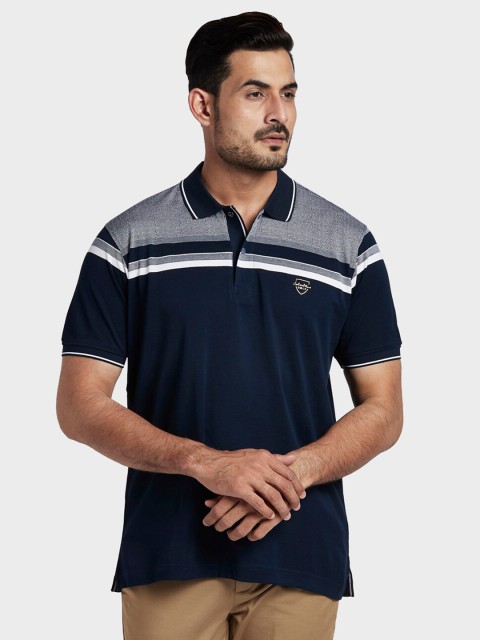 

ColorPlus Men Blue & Grey Striped Polo Collar T-shirt