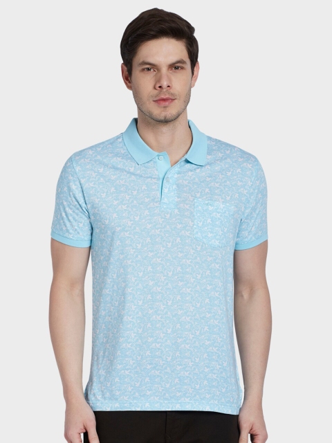 

ColorPlus Men Blue & White Floral Printed Polo Collar T-shirt