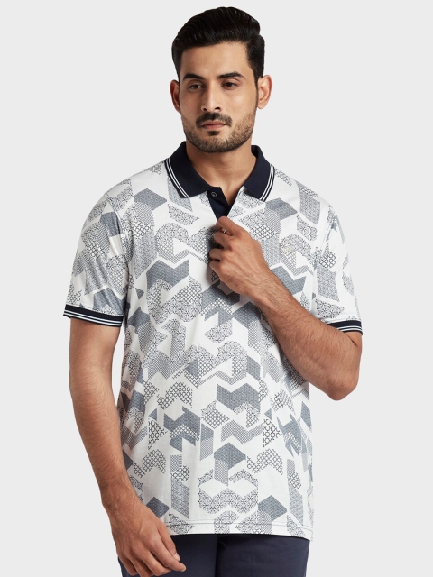 

ColorPlus Men White & Grey Printed Polo Collar Pockets T-shirt