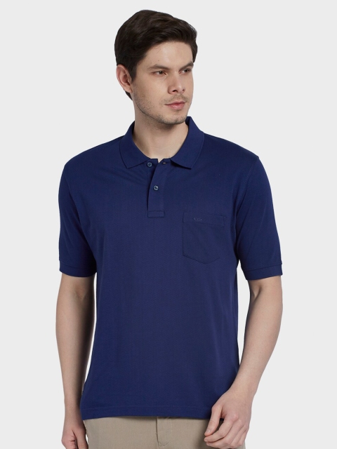 

ColorPlus Men Plus Size Blue Self Design Polo Collar Pocket T-shirt