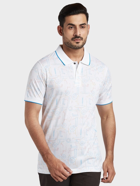 

ColorPlus Men Plus Size White Printed Polo Collar T-shirt