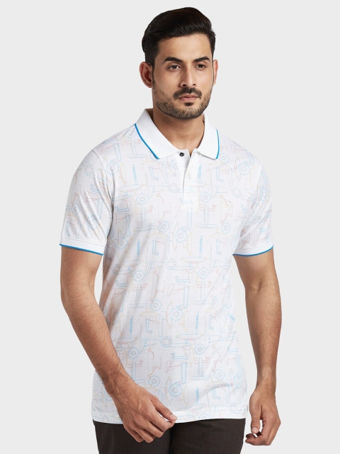 

ColorPlus Men Plus Size White Printed Polo Collar T-shirt