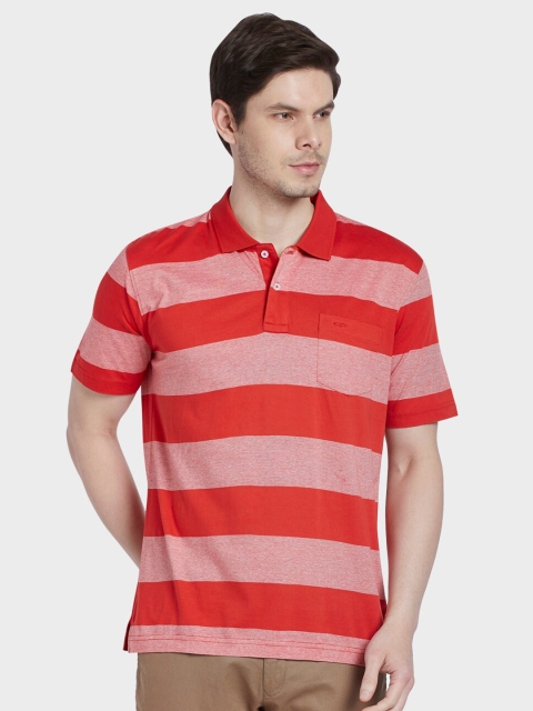 

ColorPlus Men Plus Size Red Striped Polo Collar Pockets T-shirt