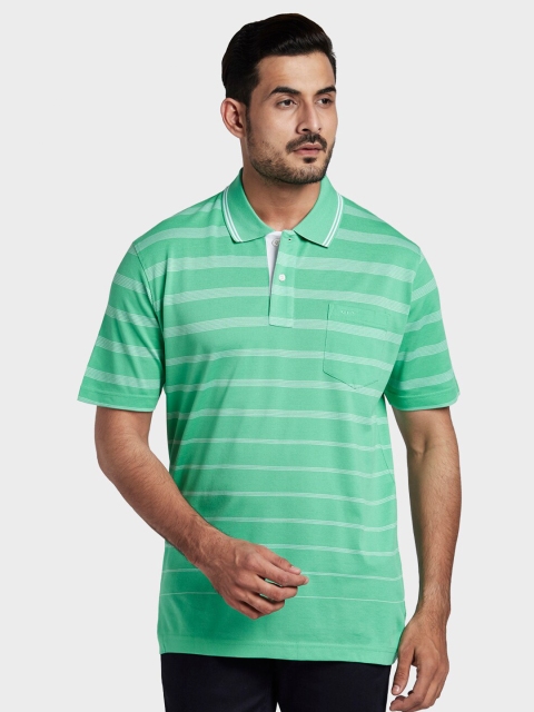 

ColorPlus Men Green Striped Polo Collar Pocket T-shirt
