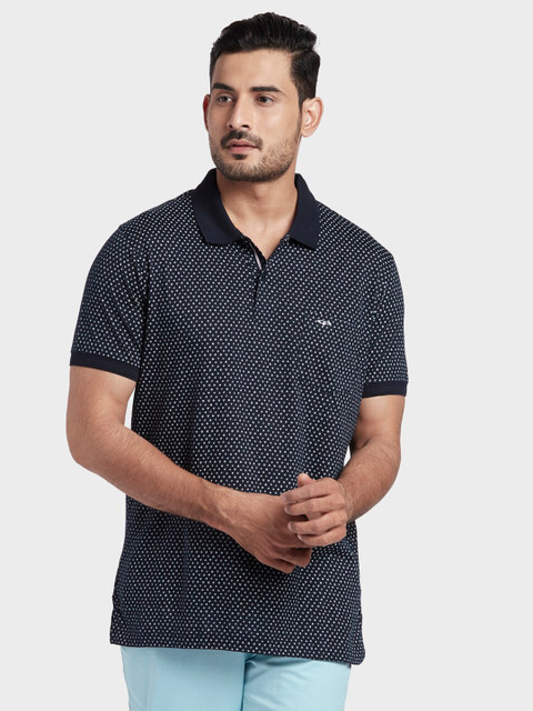 

ColorPlus Men Plus Size Navy Blue Printed Polo Collar Pockets T-shirt